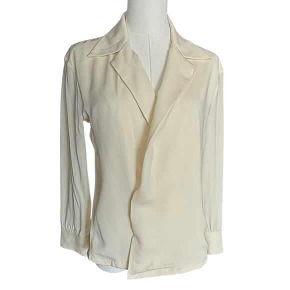 Dsquared2 Ivory Silk Collared V-Neckline Wrap Blouse 42 Buttoned Front Closure - Picture 1 of 13